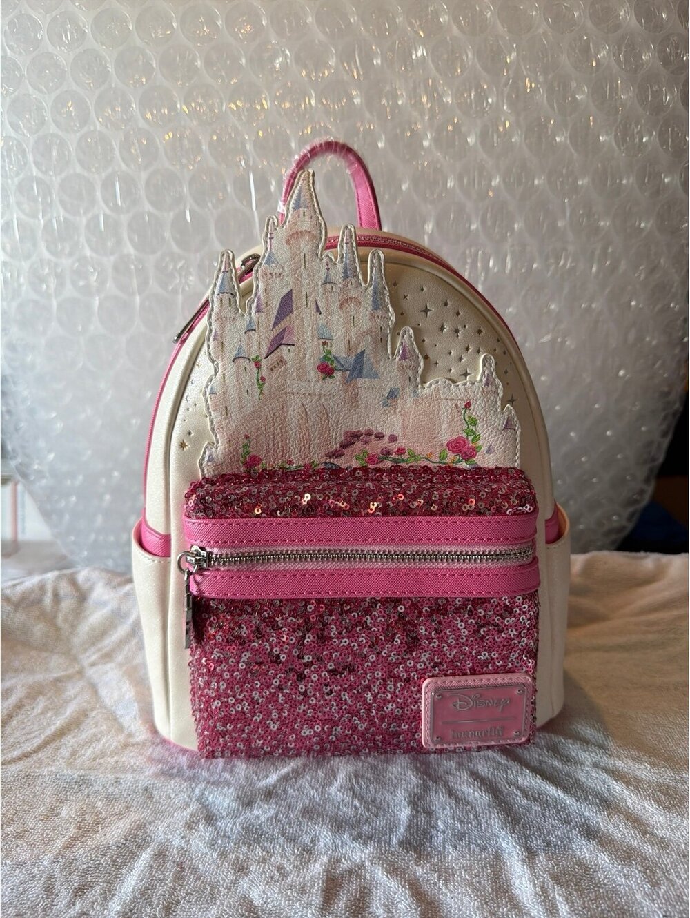 Loungefly Disney Sleeping Beauty Celebration Sequin Castle Backpack NWT